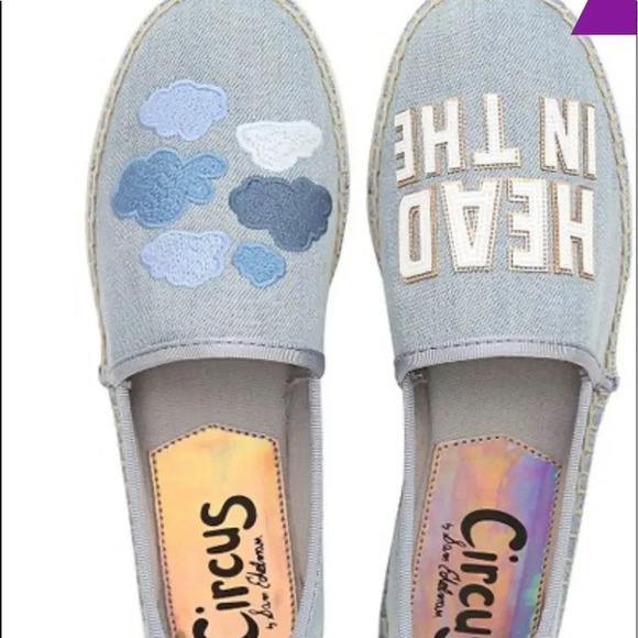 Circus Sam Edelman blue chambray appliqué ‘head in the clouds’ espadrilles - Picture 1 of 8